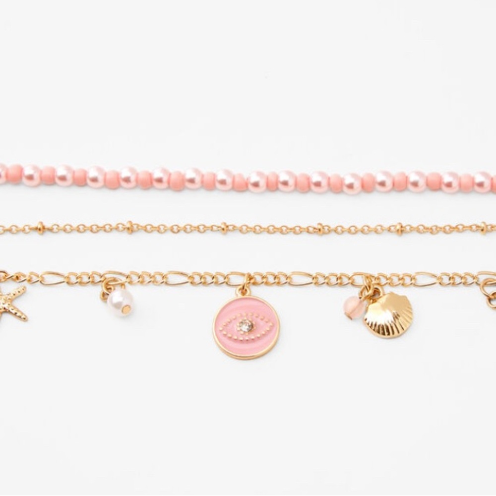 Gold & Pink Beads & Shell Charms Choker Necklaces - 3 Pack
(Will take offers)
